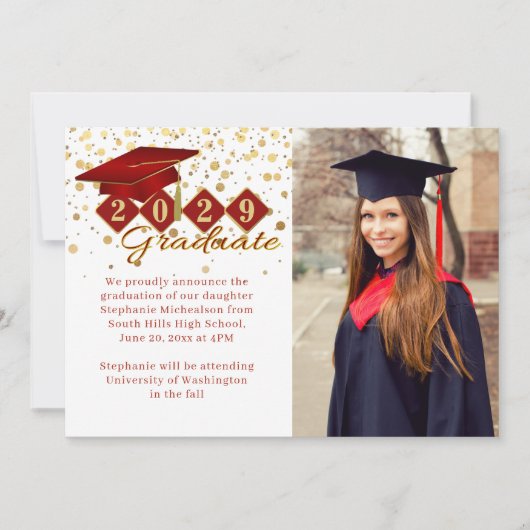 Classic 2 Foto Abschluss Rot und Gold Ankündigung (Vorderseite)