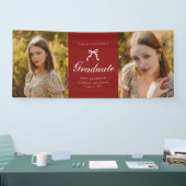 Classic 2-Photo Script Coquette Graduation Party Banner (Messe)