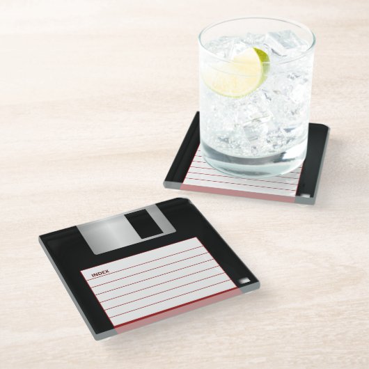 Classic 3,5" Red Floppy Disc Glass Untersetzer (Schrägansicht)