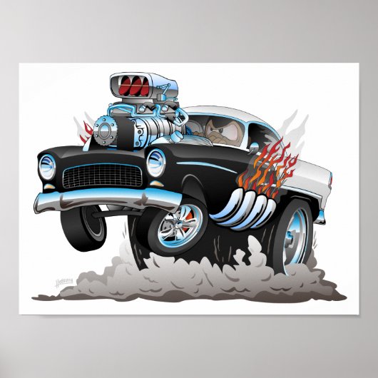 Classic 55 Frisierte Auto Funny Car Cartoon Poster (Vorne)