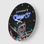 Classic 57 1957 Chevy Neon Effect Car Black Retro Große Wanduhr (Winkel)