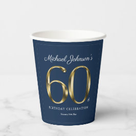 Classic 60. Geburtstag Solid Gold Text Navy Blue Pappbecher