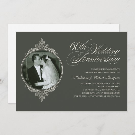 Classic 60 Jahre Foto Dunkle Einladungen (Vorne/Hinten)