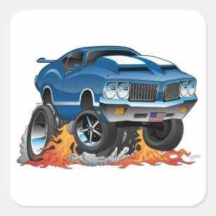 Classic 70er Jahre American Muscle Car Cartoon Quadratischer Aufkleber
