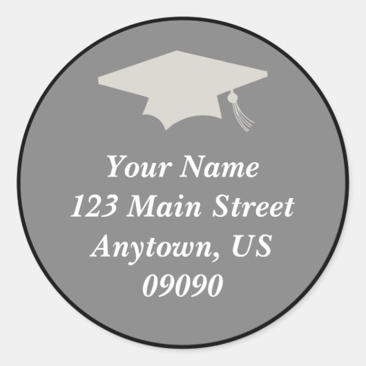 Classic Abschluss Address Label (Schwarz) Runder Aufkleber (Vorderseite)