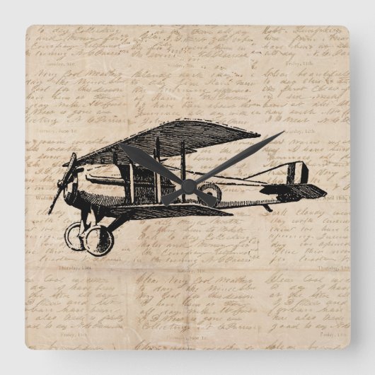 Classic Airplane Antique Aviation Art Paper Quadratische Wanduhr (Vorderseite)