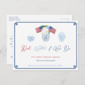 Classic All American Red White We Do Save the Date Ankündigungspostkarte (Vorne/Hinten)