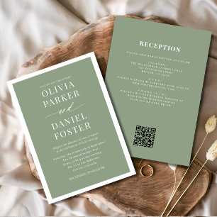 Classic All in One Sage Green QR Code Hochzeit Einladung