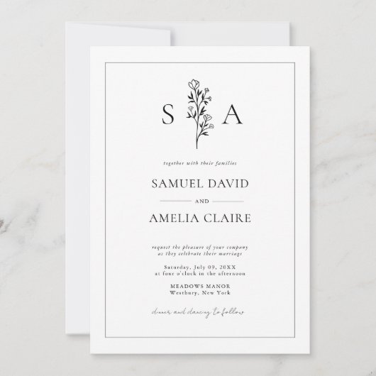 Classic All-in-One Schwarz-weiße Hochzeit Einladung (Vorderseite)