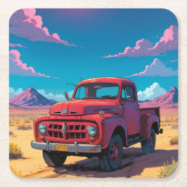 Classic American Lieferwagen Truck Rechteckiger Pappuntersetzer