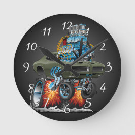 Classic American Muscle Car Frisierte Auto Cartoon Runde Wanduhr