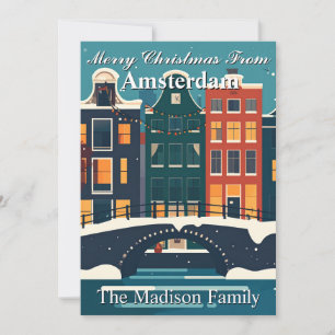 Classic Amsterdam Christmas Family Canal Houses Feiertagskarte