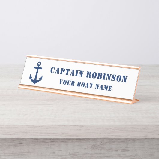 Classic Anchor Ihr Captain Titel Boat Name Gold Schreibtischnamensplakette (Vorderseite )