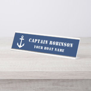Classic Anchor Ihr Captain Titel Boat Name Navy Schreibtischnamensplakette