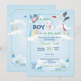 Classic and cute Stork Baby Shower Invitation Einladung