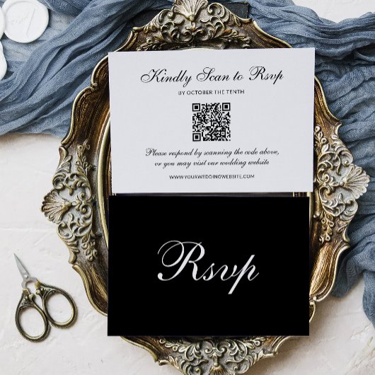 Classic and Formal Black | QR Code Wedding RSVP Karte