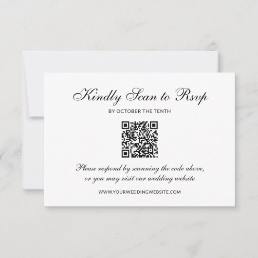 Classic and Formal Black | QR Code Wedding RSVP Karte (Vorderseite)