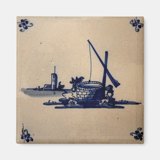 Classic Antiquarian Delft Blue Tile - Water Well B Magnet (Vorne)