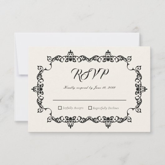 Classic Antique Ivory Ornately Framed Wedding RSVP Karte (Vorderseite)