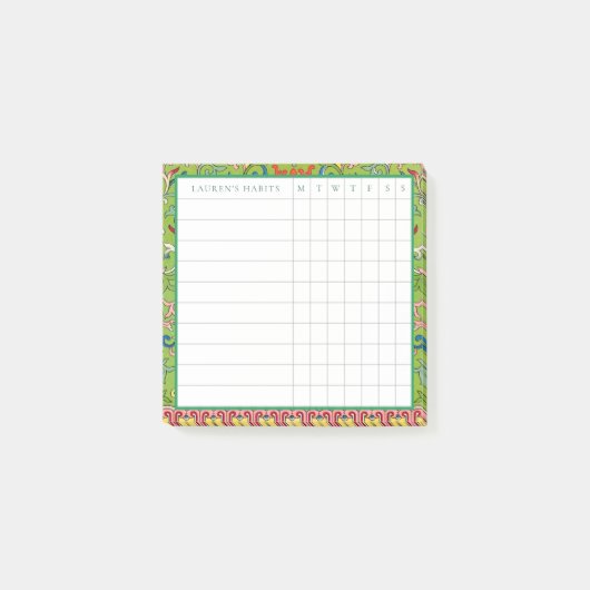 Classic Apple Green Chinoiserie Habit Tracker Post-it Klebezettel (Vorderseite)