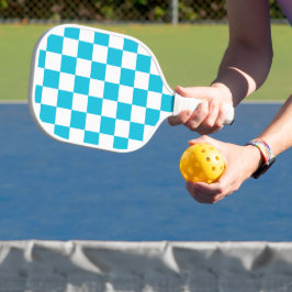Classic aqua blue checkerboard pickleball schläger