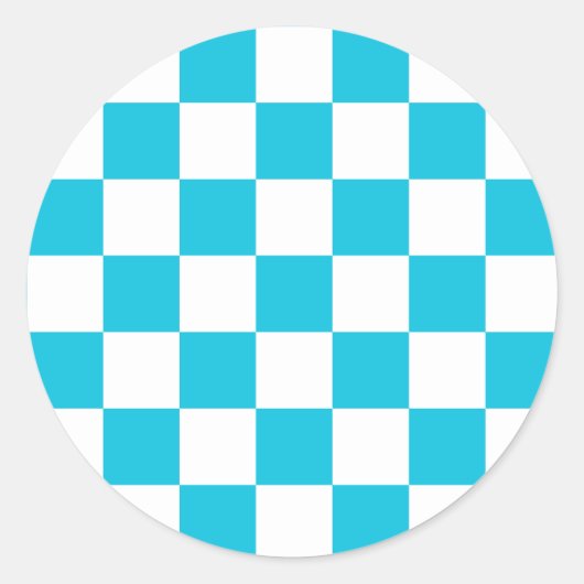 Classic aqua blue checkerboard runder aufkleber (Vorderseite)