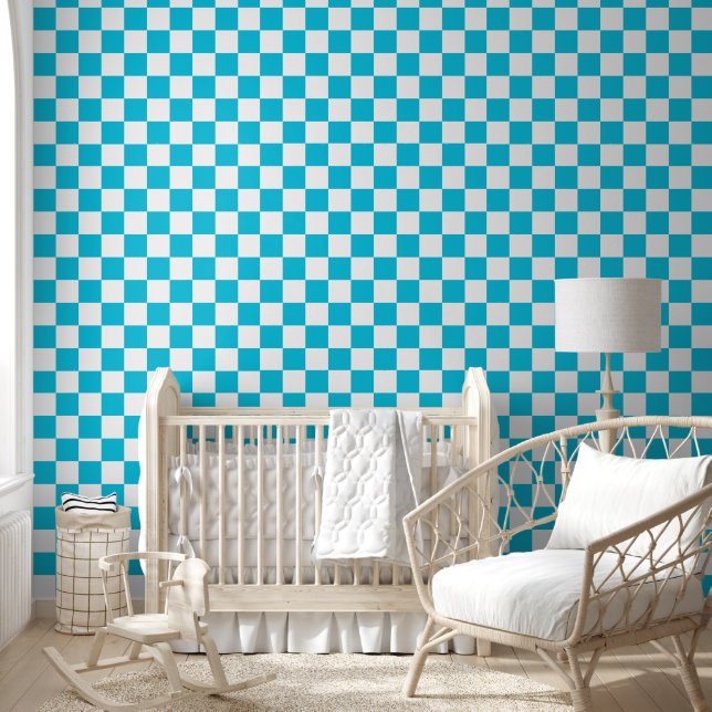 Classic aqua blue checkerboard tapete (Kinder)