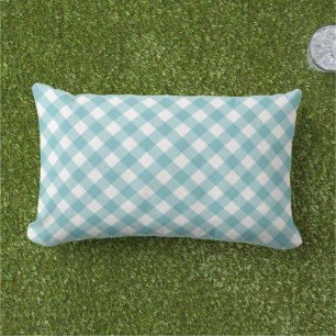 Classic Aqua Blue Gingham Kariertes Muster Kissen Für Draußen