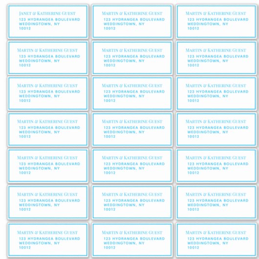 Classic Aqua Guest Mailing Labels 21 pro Blatt (Vorderseite)