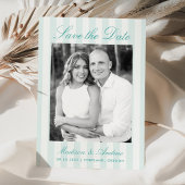Classic Aqua Stripes Photo Wedding Save The Date