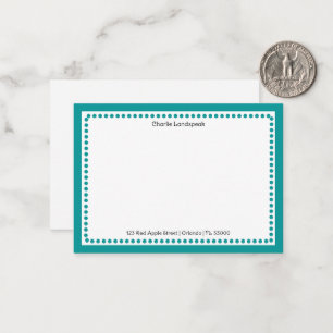 Classic Aquamarin Blue Border & Dots Mit Monogramm Mitteilungskarte
