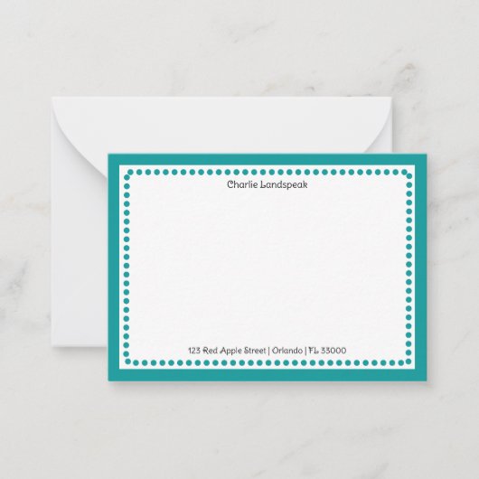 Classic Aquamarin Blue Border & Dots Mit Monogramm Mitteilungskarte (Vorderseite)