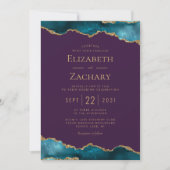 Classic Aquamarin Gold Agate Lila Wedding Einladung (Vorderseite)