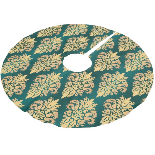 Classic Aquamarin Green Gold Damask Weihnachtsmust Polyester Weihnachtsbaumdecke (Schrägansicht)