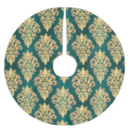 Classic Aquamarin Green Gold Damask Weihnachtsmust Polyester Weihnachtsbaumdecke