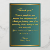 Classic Aquamarin und Gold Wedding Dankeschön Card Folieneinladung (Vorderseite)