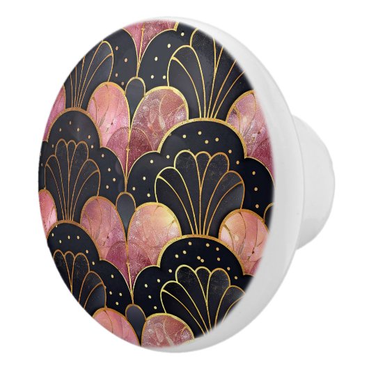 Classic Art Deco Fan Pattern Keramikknauf (Rechts)