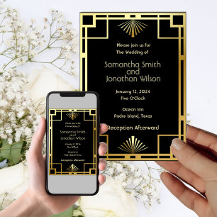 Classic Art Deco Gold auf der Black Wedding Einlad Einladung