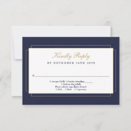 Classic Art Deco Navy Blue und Gold Wedding RSVP Karte