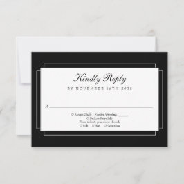 Classic Art Deco Schwarz und Weiß Hochzeit RSVP Karte