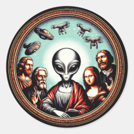 Classic Art Meets Alien Spaß Funny SciFi Portrait Runder Aufkleber