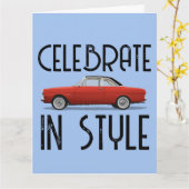 CLASSIC AUTO RED COUPE BIRTHDAY CARD KARTE (Gelbe Blume)