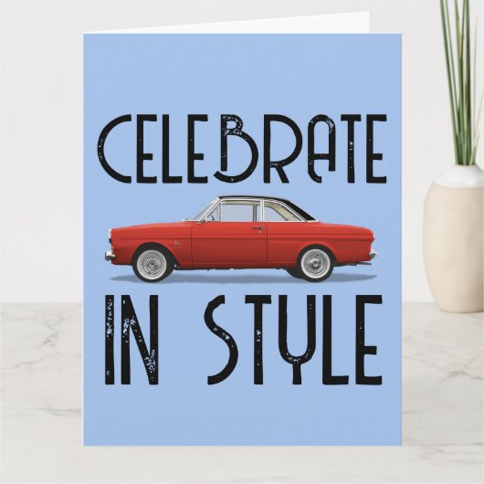 CLASSIC AUTO RED COUPE BIRTHDAY CARD KARTE (Vorderseite)