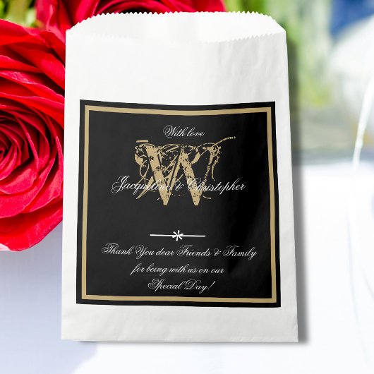 Classic B & W & Gold Monogram + Name Moderner Chic Geschenktütchen