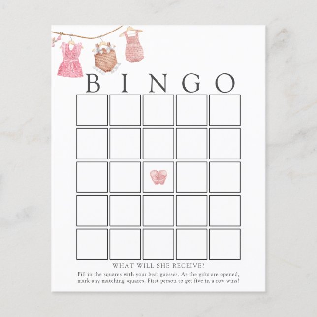 Classic Baby Girl Baby Bingo Game Card (Vorderseite)