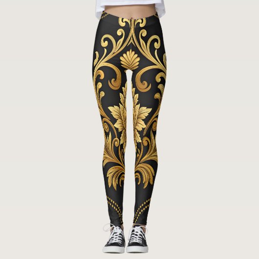 Classic Baroque Ornamental Gold Luxury Leggings (Vorderseite)