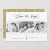 Classic Bars Monogram Modern 3 Multi Foto Wedding Save The Date (Vorne/Hinten)