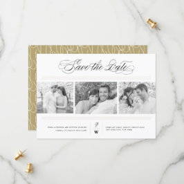 Classic Bars Monogram Modern 3 Multi Foto Wedding Save The Date