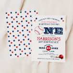 Classic Baseball Kids 1. Geburtstag Einladung<br><div class="desc">Erstmalige Einladung zum Geburtstag mit einem Baseball-Thema,  klassisch weißem Hintergrund,  marineballblau und rot,  Baseball,  Sterne,  Helm mit Fledermaus und Ball und eine moderne Geburtstagsschablone,  die leicht zu gestalten ist.</div>
