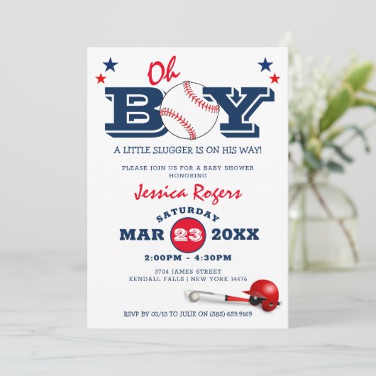 Classic Baseball Oh Boy Baby Dusche Einladung (Stehend Vorderseite)